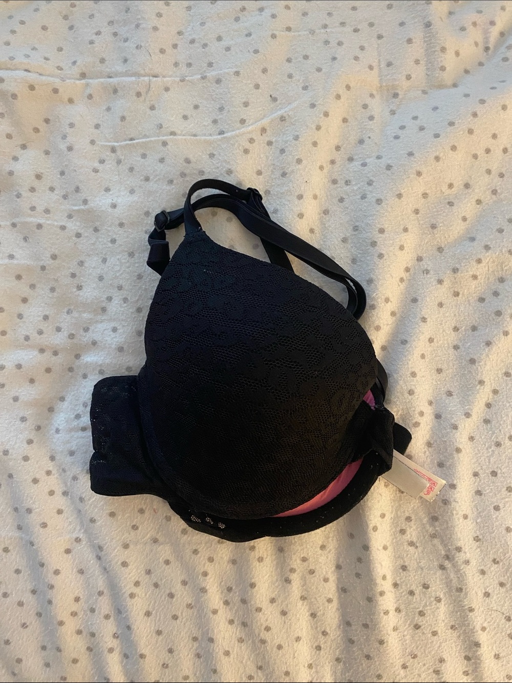 Black Lace Bra with Pink Lining